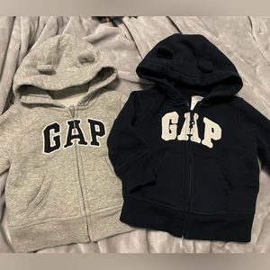 6-12m baby gap zip up hoodies- navy blue & grey - euc